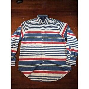 Vintage Nautica Shirt Men's Medium Made in USA Horizontal Stripe 90s Button Y2k